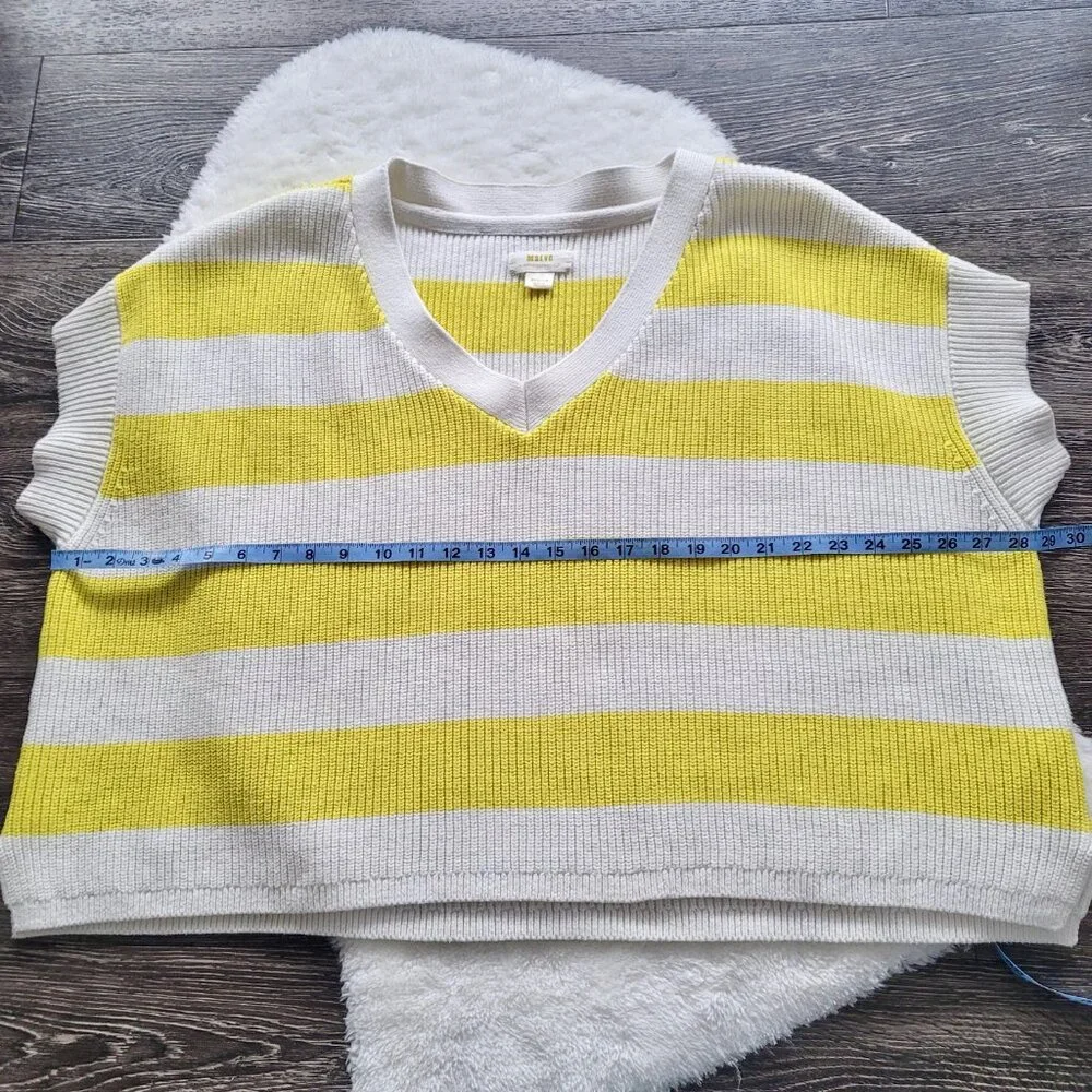 Anthropologie Maeve Oversized Striped V-Neck Sweater Vest in Chartreuse Size M - Picture 8 of 13